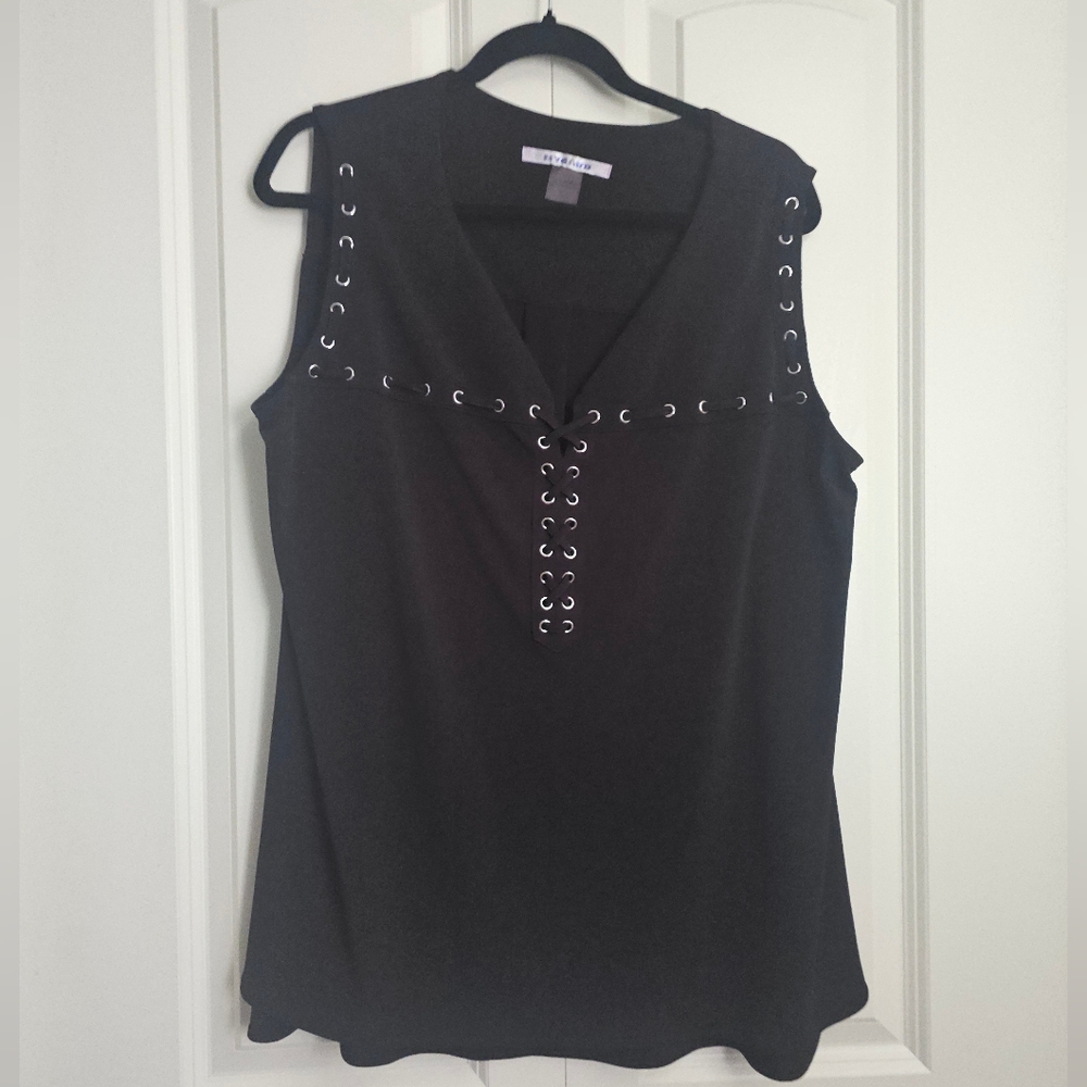 Peter Nygard Tank Top Womens Black Sleeveless Top with Lace Up Detail SZ L